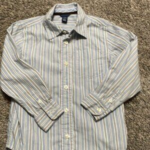 Gap Toddler Boys 5 Year old button down shirt Blue Gray striped great condition